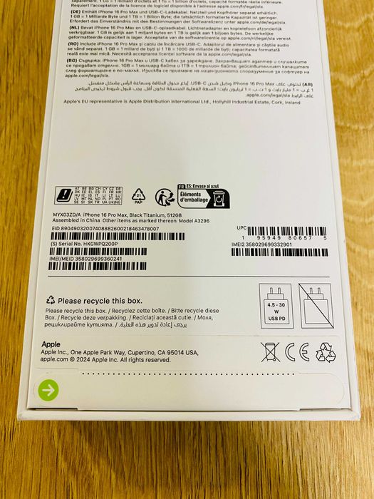 ЧИСТО НОВ !!! Apple iPhone 16 Pro Max, 512GB, 5G, Black Titanium