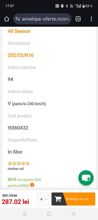 Jante Skoda R16+ anvelope allseason noi