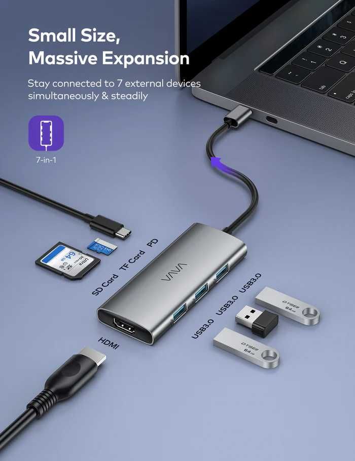 USB C Hub, Adaptor 7-in-1 USB C VAVA