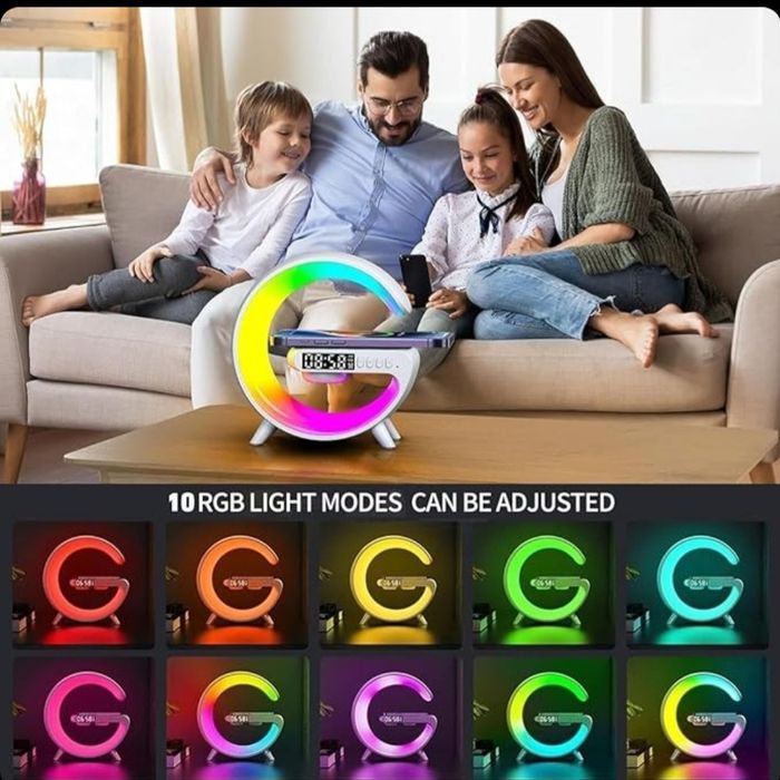 Lampa G RGB,ceas,alarma, difuzor Bluetooth si incarcare rapid wireless