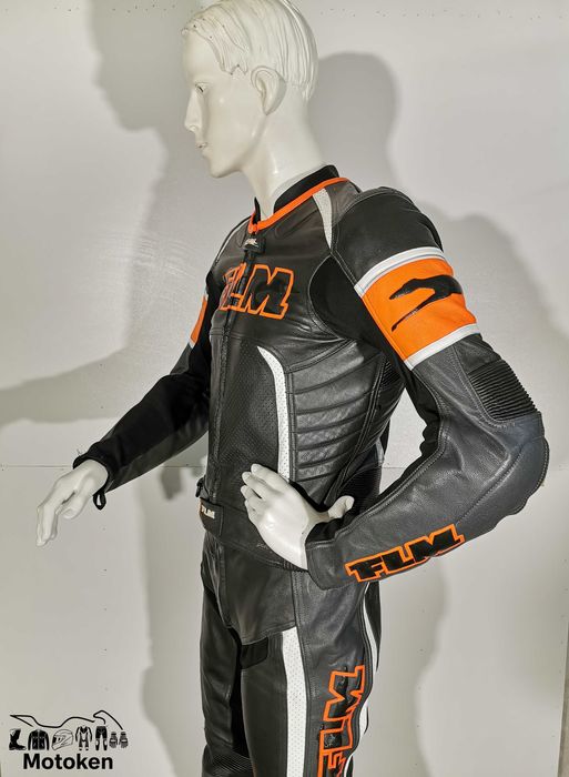 Costum moto piele FLM Diablo gri/negru portocaliu 52