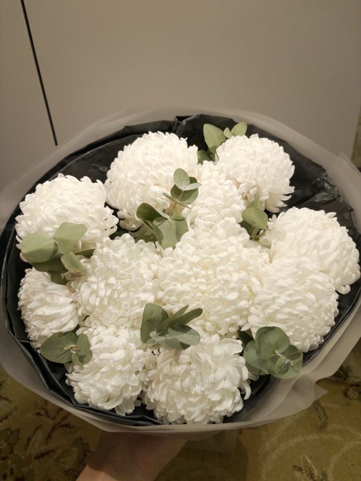 Букет из 11 хризантемы и мишка)