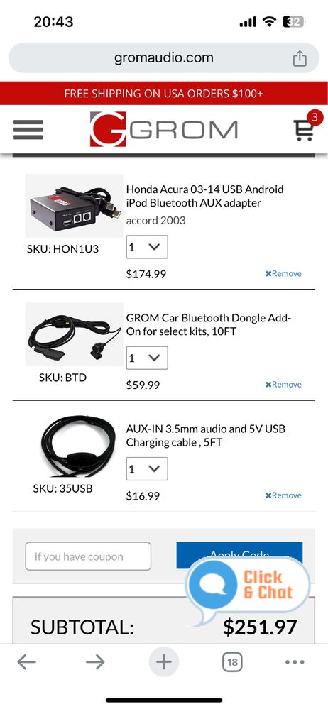 Grom Audio USB3 + Bluetooth модул за Honda Accord 7