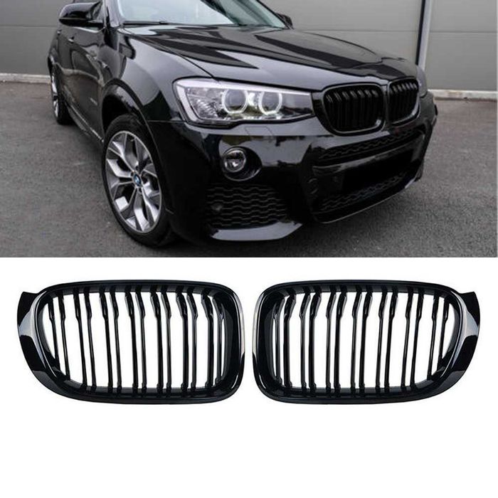 Set 2 grile duble M negre lucios BMW X3 F25 X4 F26 facelift 2014-2017