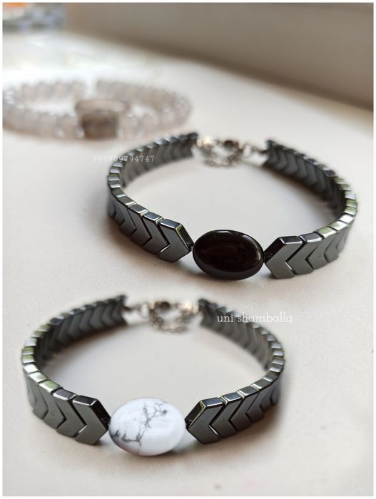 Парные подарочные браслеты с гематитом Инь Ян.