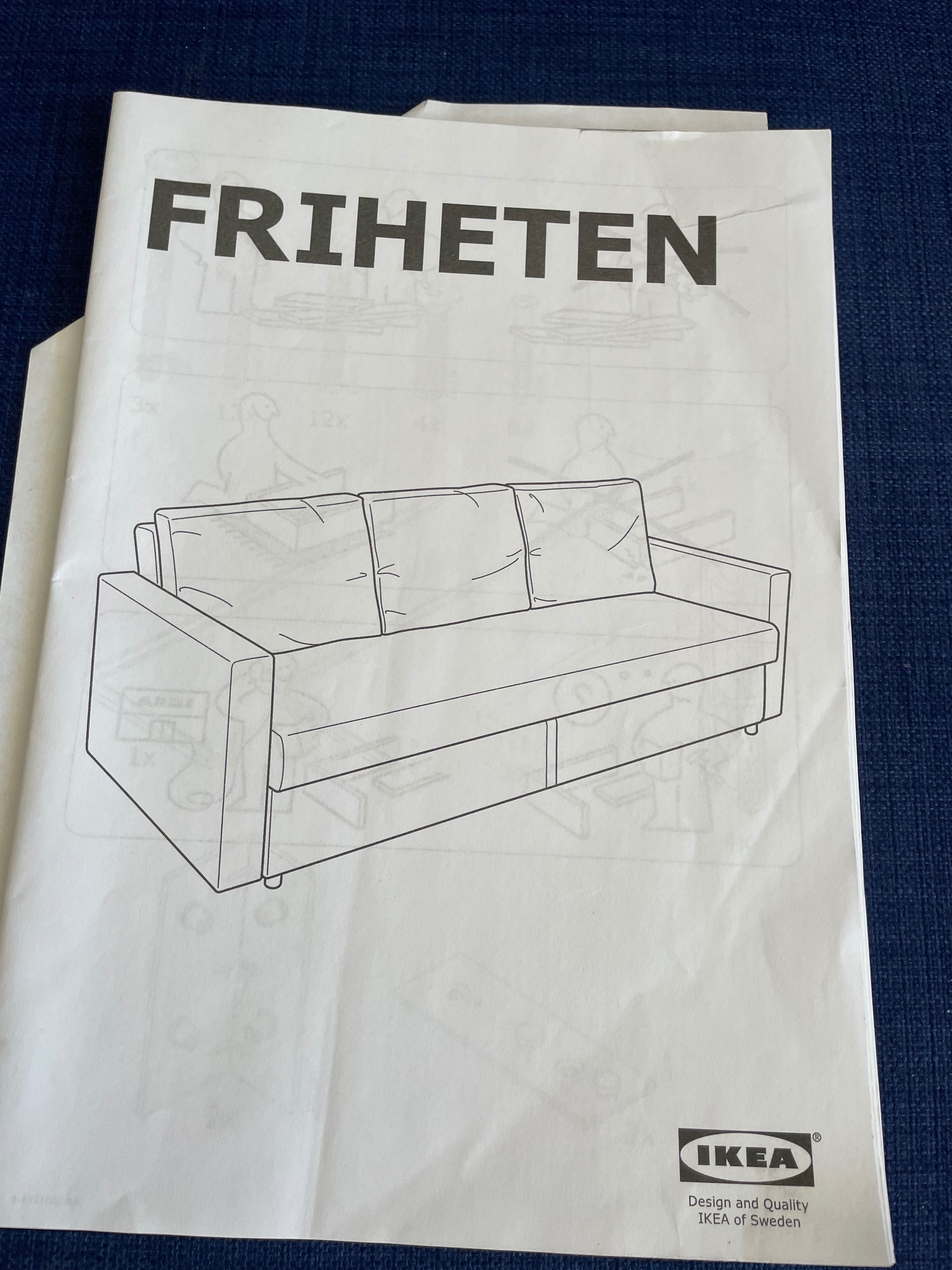 3-местен разтегателен диван от ИКЕА, модел Friheten, син, текстилен.