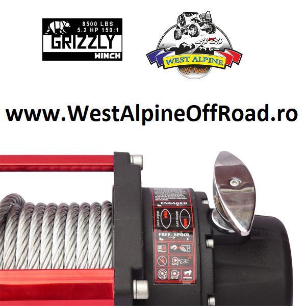 Troliu auto Grizzly Winch 8500lbs cu cablu de otel (Forta: 3.855kg)