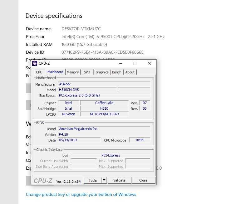 Placa de baza ASRock H310CM-DVS+Intel Core i5 9500T 2.2Ghz+16gb ddr4
