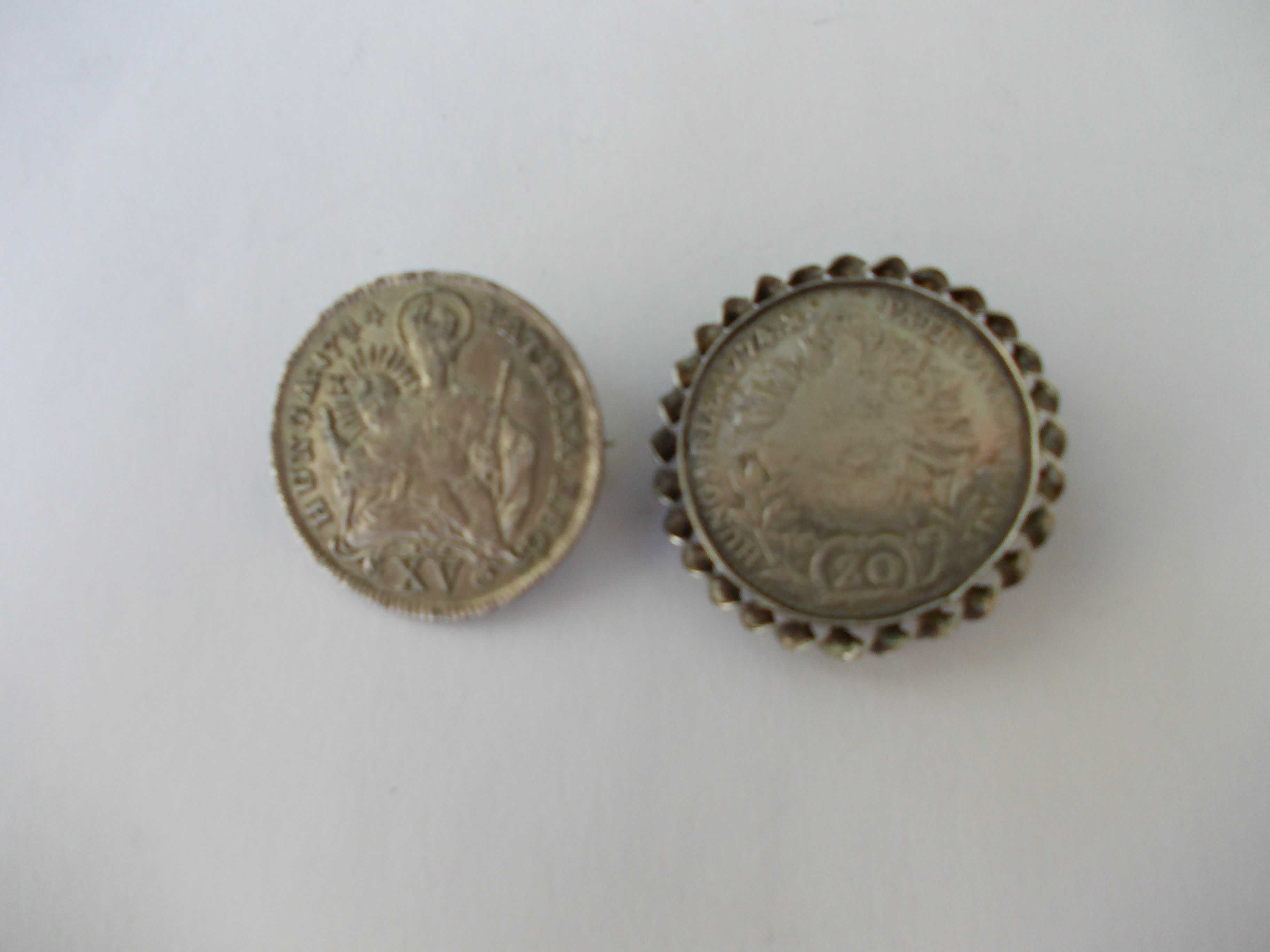 2 brose vechi din argint din monede