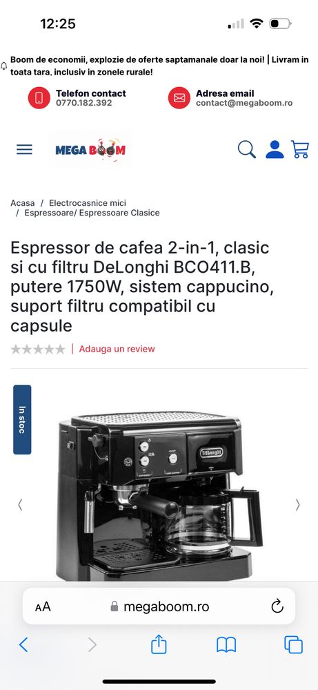 Aparat cafea deLonghi espresor 2 in 1