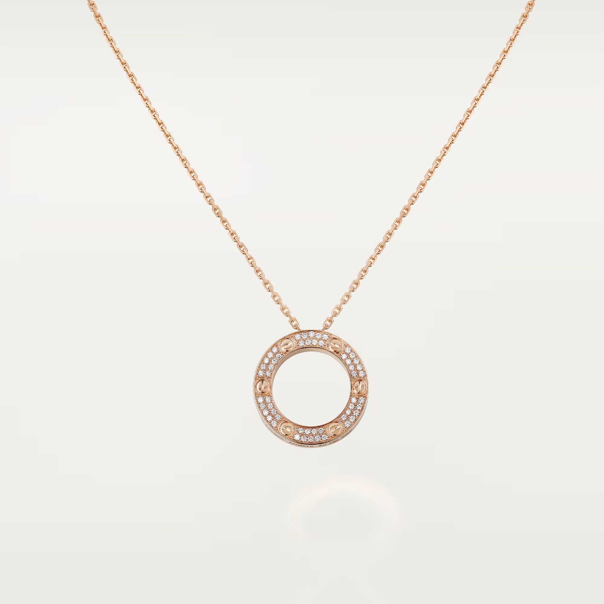 CARTIER Love Rose Gold Large Paved Diamonds Pendant Дамскo Колие