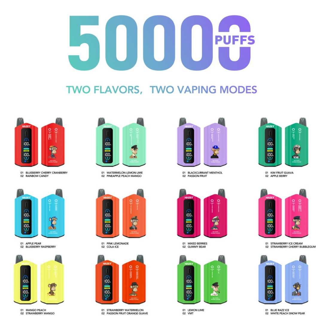 Vape Hazey 50.000 puffs Dublu Rezervor Doua Arome Individuale !