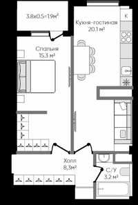 2 комнатная квартира в рассрочка метро новостройка (146061)