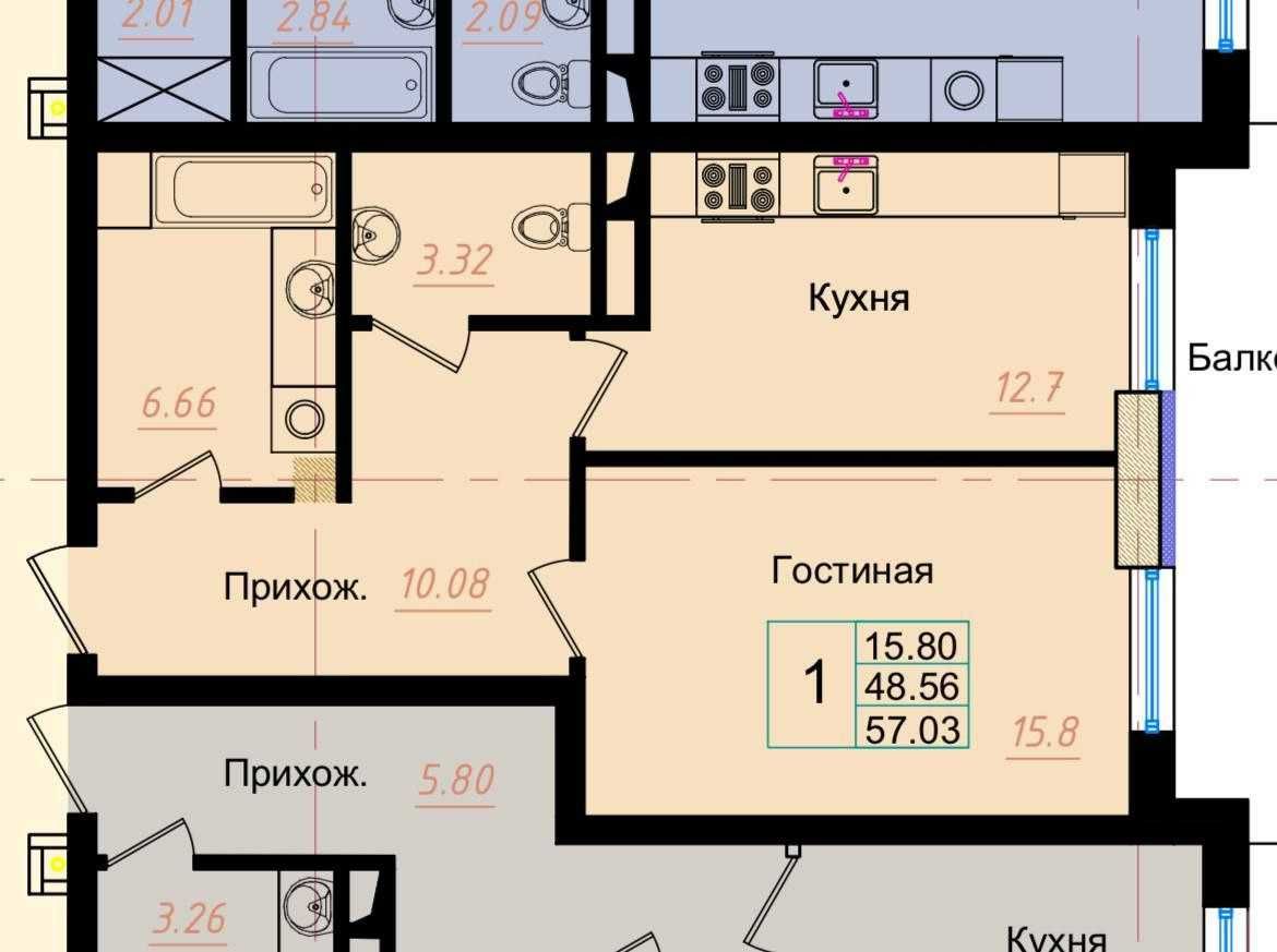 Продам квартиру коробку в новостройке 1/9/12, 53 м2, ул. Циалковского