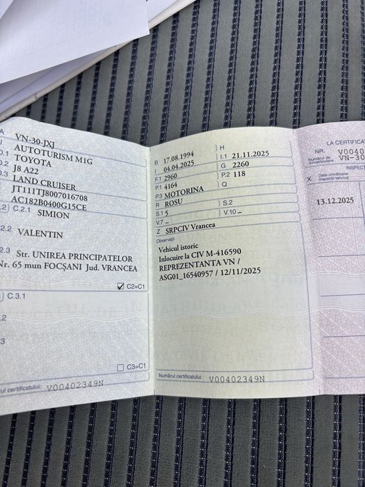 Toyota land cruiser hdj 80 (vehicul istoric in acte)