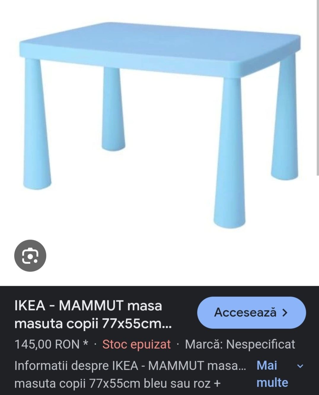 Masa copii Ikea dreptunghiulara, albastra, plastic plus  Bonus