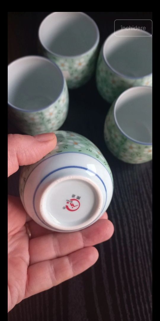 5 pahare portelan japonez pentru sake sau ceai