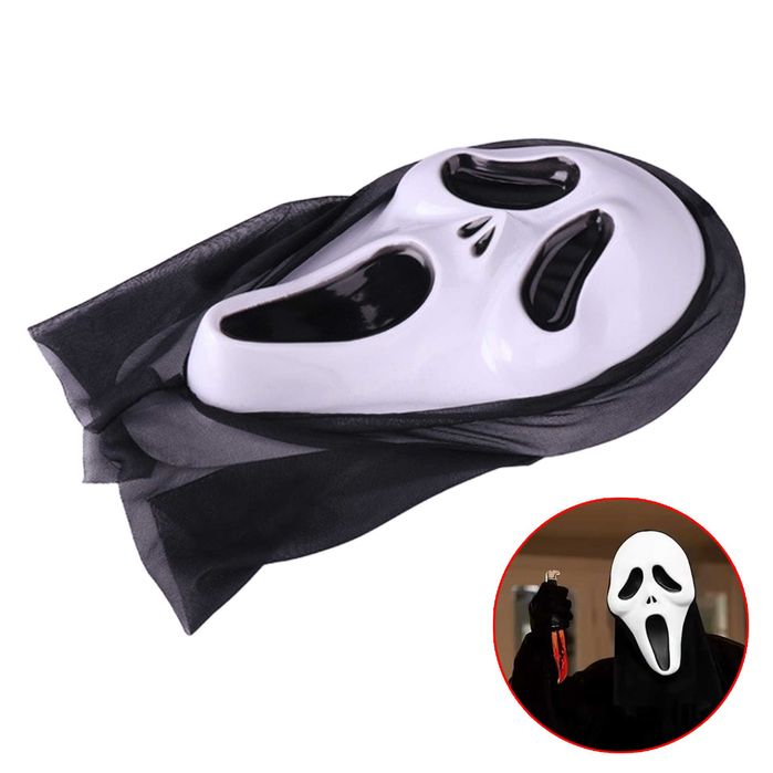 Masca Halloween Scream, cu glugă neagră, plastic rezistent, FABRILUX®