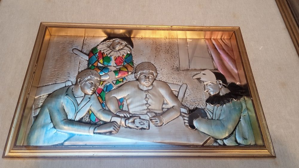 Tablou Poker argint 800, jucatori carti, stantat, ideal cazinou/bar