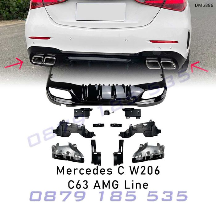 Комплект заден дифузьор ауспух накрайници Mercedes C W206 AMG мерцедес
