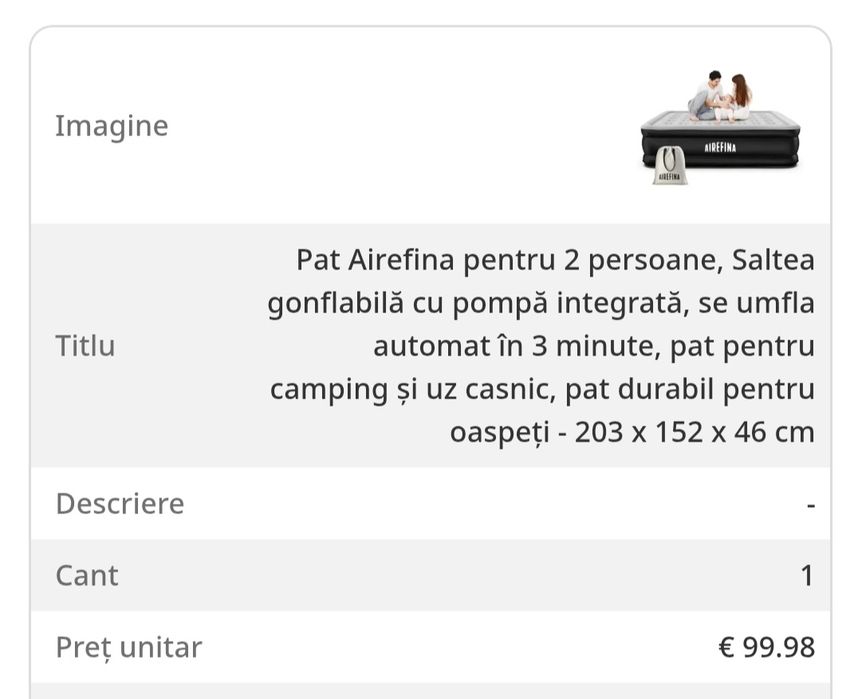 Saltea pat autogonflabil