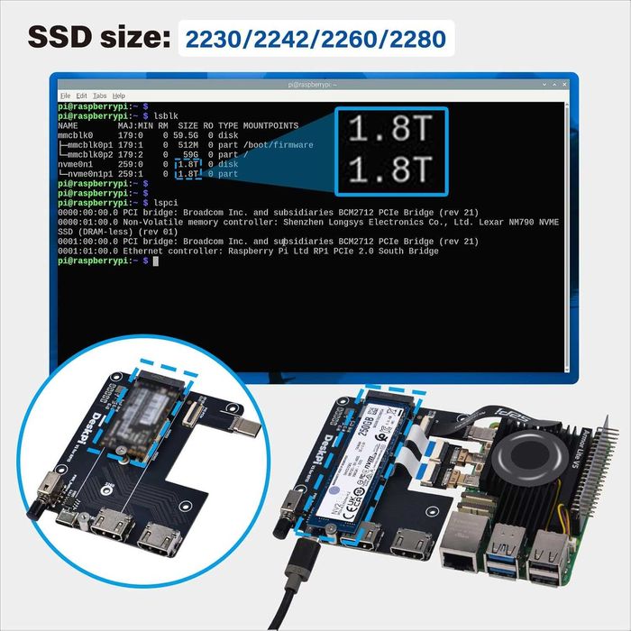Carcasă GeeekPi DeskPi Lite Pi5 PCIe la M.2 HAT,cooler activ HDMI SSD