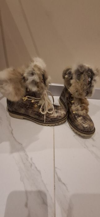 Естествена кожа боти New Italia Shoes, бежови!