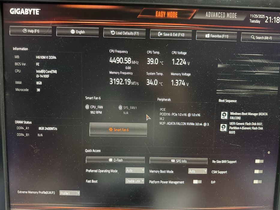 Комплект CPU i-3 14100f / H610 Gigabyte / SSD 256 Gb M. 2 AData / DDR4