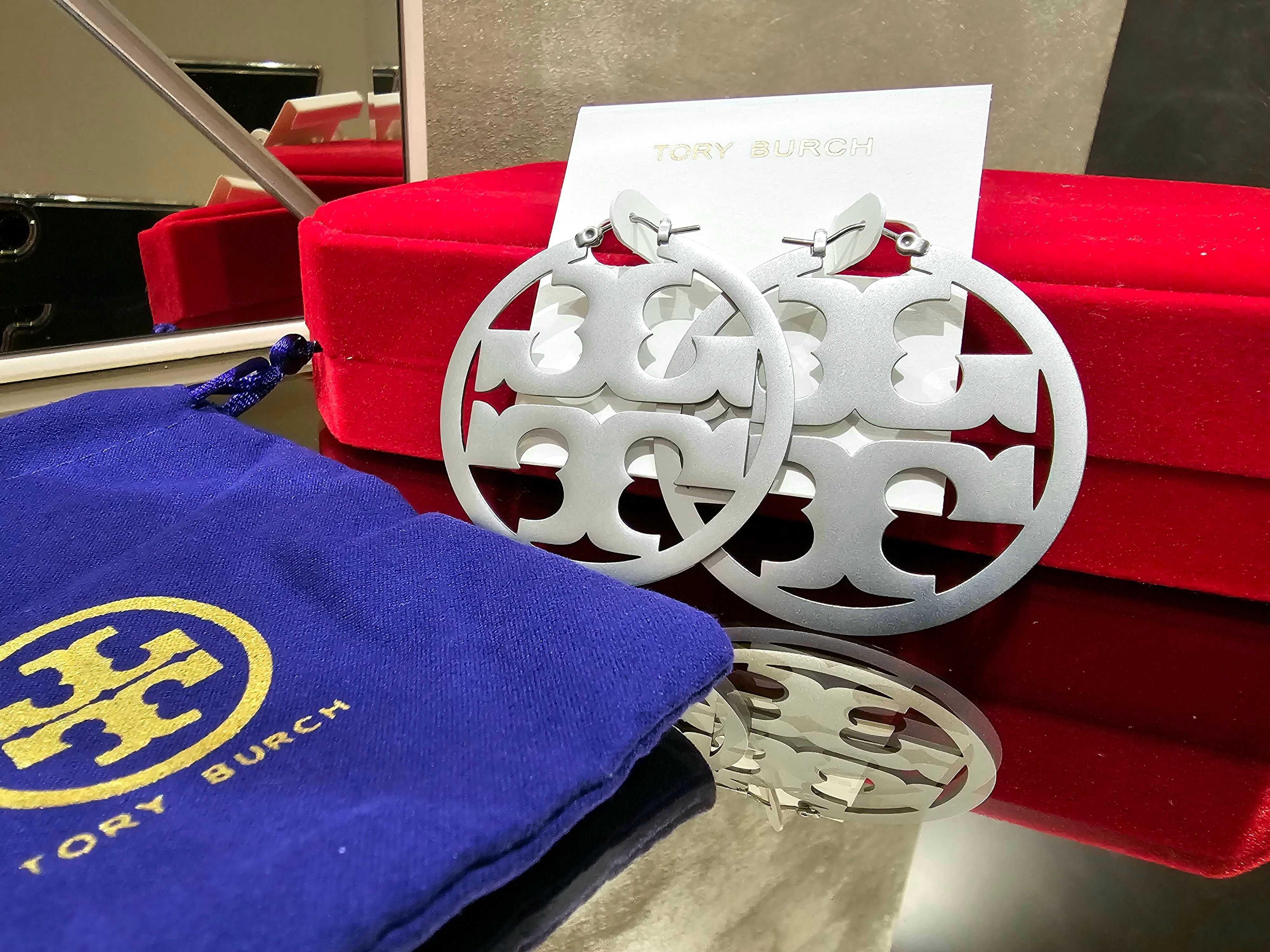 Tory Burch Silver Logo Miller Hoop Дамски Обеци