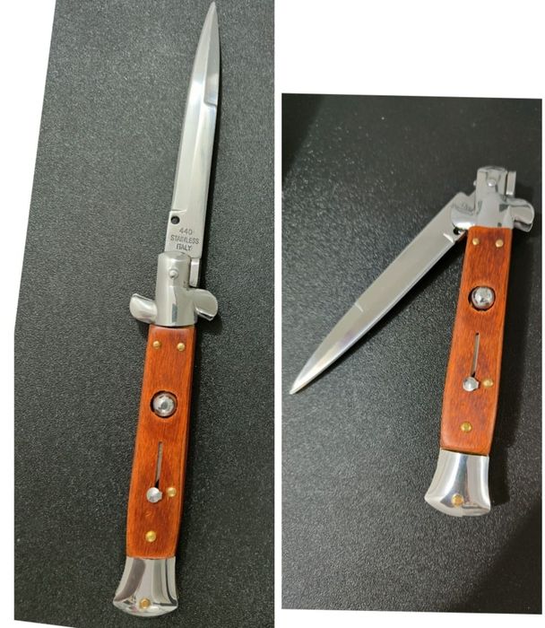 Briceag Stileto cu buton și blocator, Sectorul mâner lemn mic/mare