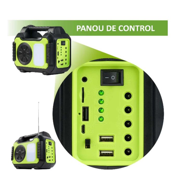 Panou solar 8 acumulatori LiIon 4 bec incarcare telefon radio mp3 blue