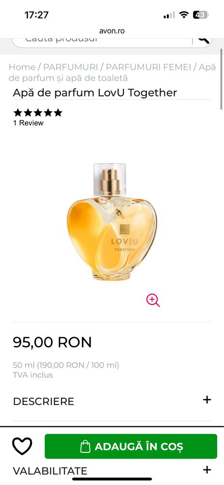 Apa de parfum LOVIU Togheter Avon