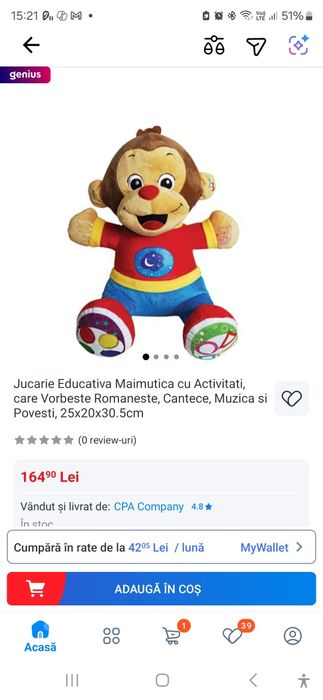 Jucarie interactiva 18 luni+ Maimutica educativa