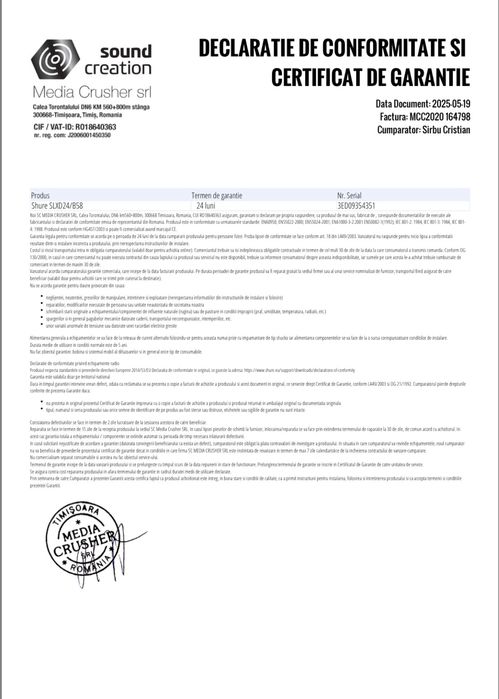 Shure SLXD24 - Microfon Beta 58A GARANTIE VALABILA
