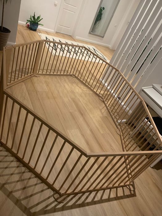 Țarc bebeluși/copii 7 elemente + poartă, fag masiv