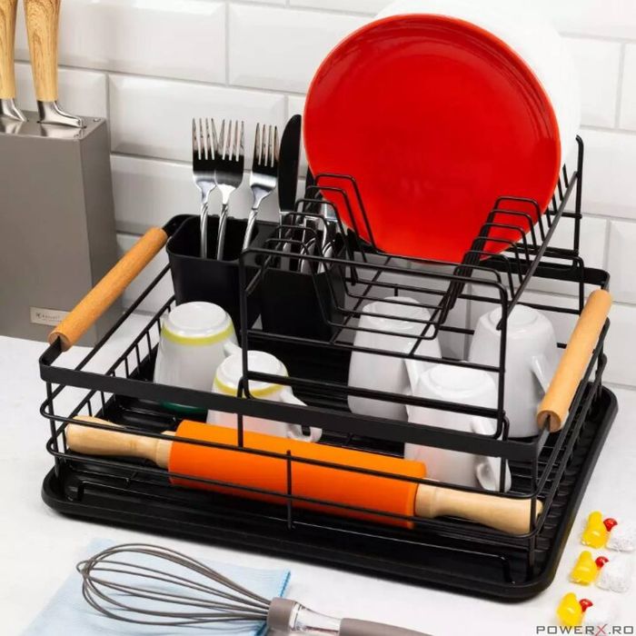 Suport pentru vase cu 2 nivele, otel-plastic 43x32x27 cm negru,