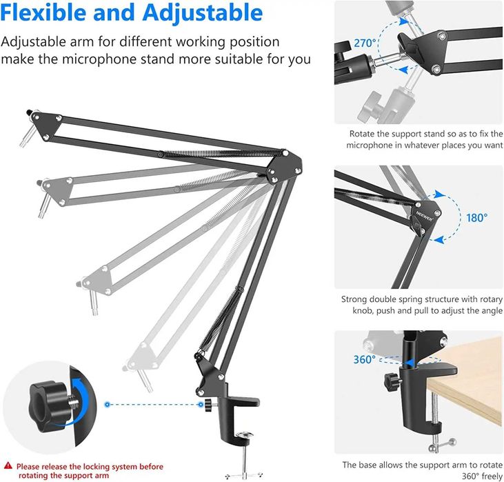 Set brat cu menghina, suport microfon studio cu cap rotativ si filtru