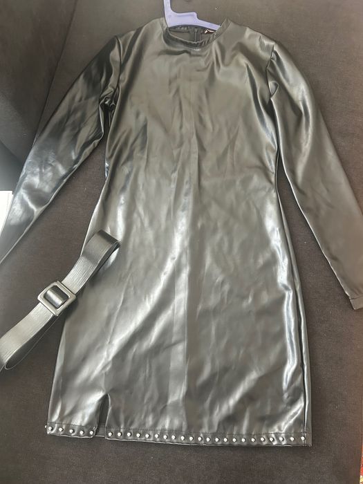 Дамска черна кожена рокля