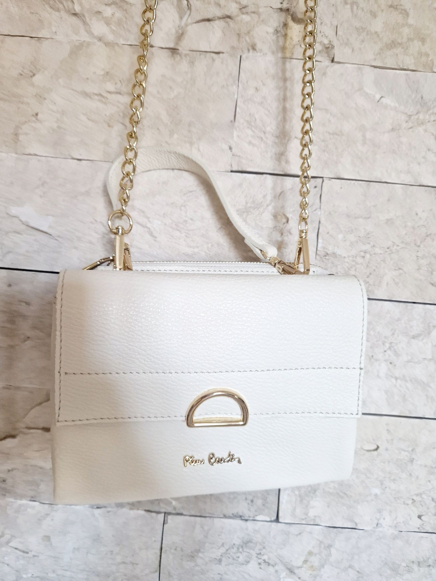 Чанта Pierre Cardin от естествена кожа, млечно бяла