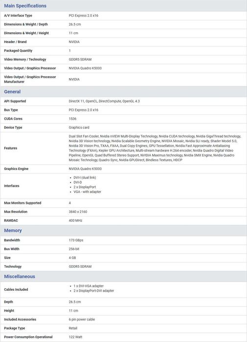 Placa video Nvidia Quadro K5000