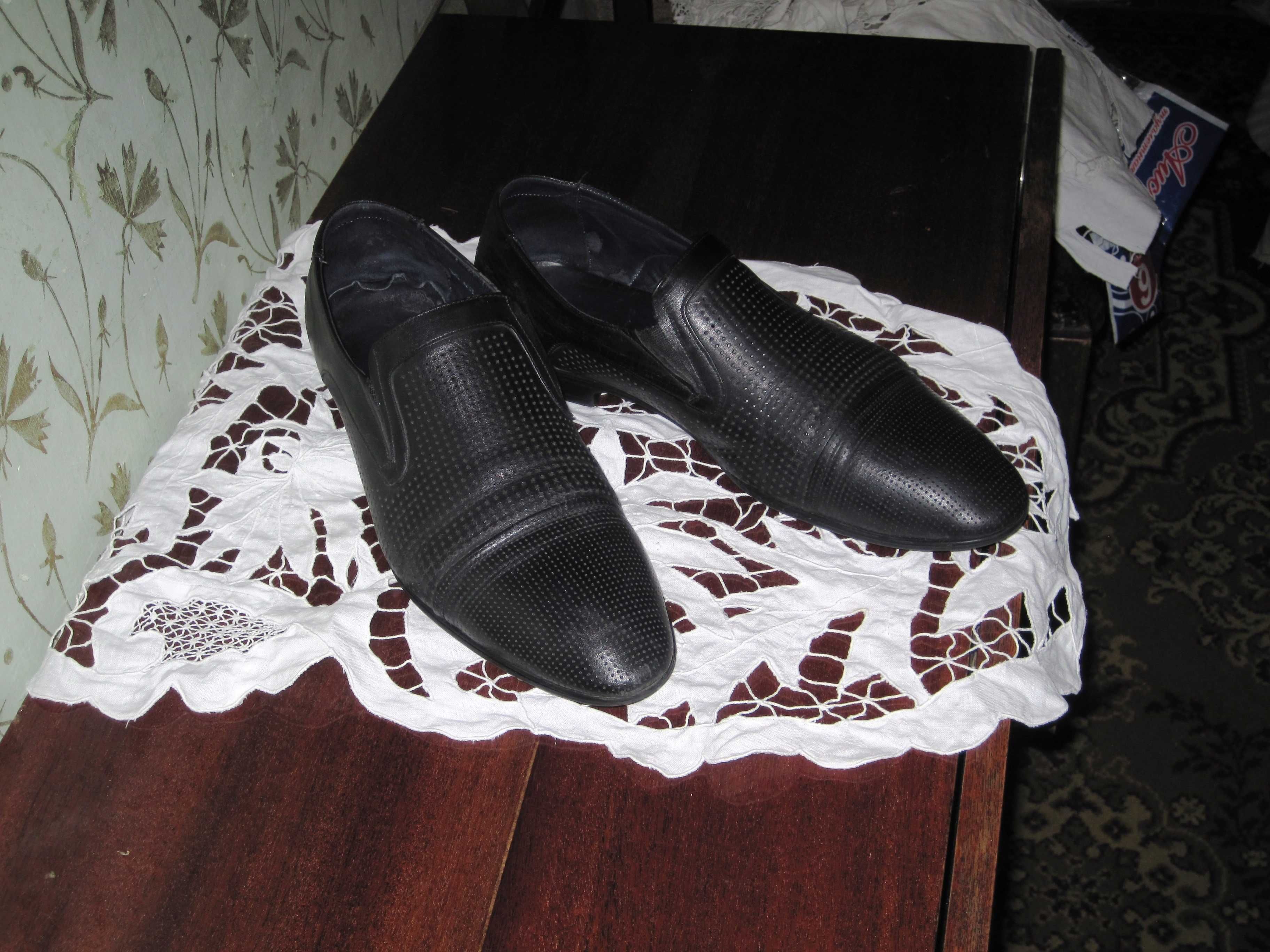 Мужские летние туфли - черные. Чистая кожа (Европа). Р-42
