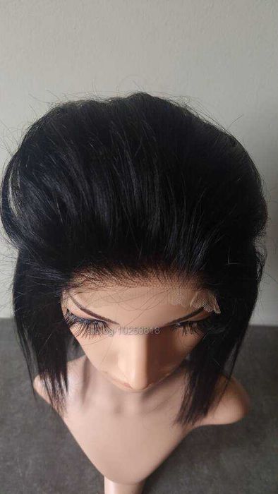 Бразилска човешка коса 30 см. черна естествена перука с дантела 4Х4