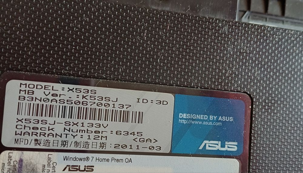 Laptop Asus x53s defect