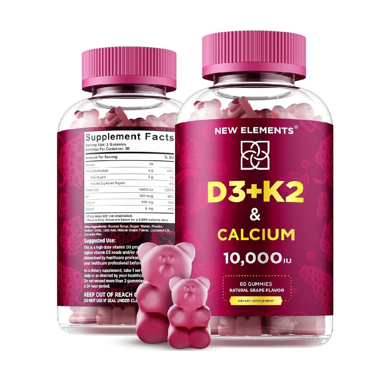 Жевательные конфеты с витамином D3 и K2, 10 000 МЕ, с кальцием 100 мг