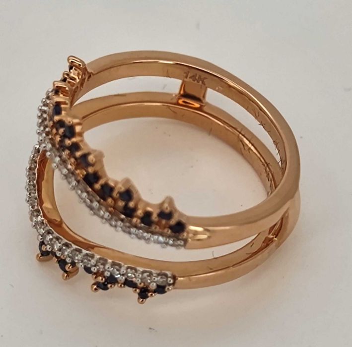 Inel aur roz 14k cu diamante si safire
