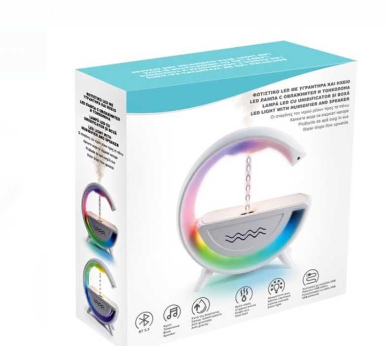 Led лампа с овлажнител дифузер с тонколона и Bluetooth 23х23х8 см.USB