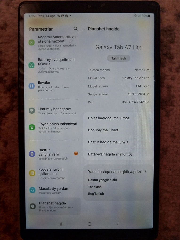 Samsung tab A7 lite