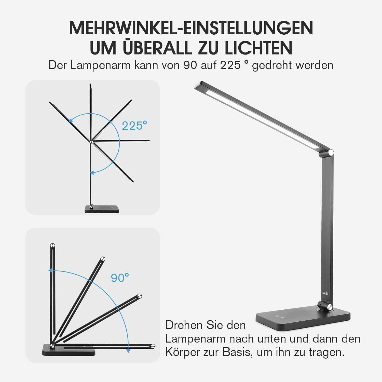 Lampa de birou LED reglabilă 5 culori 3 niveluri de luminozitate USB