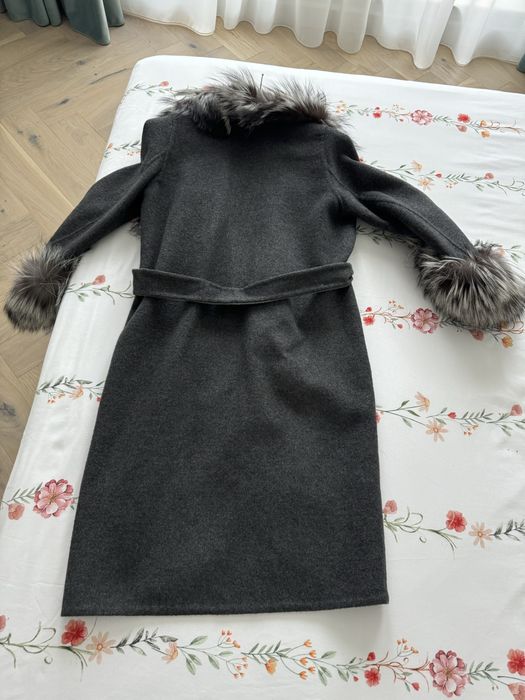 Vand palton lana de alpaca cu blana naturala de vulpe argintie