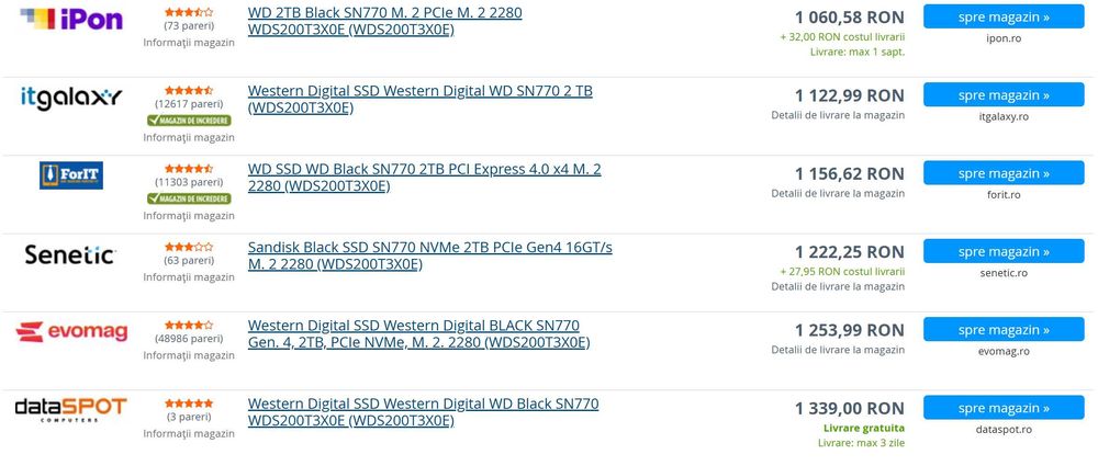 SSD WD Black SN770 2TB PCI Express 4.0 x4 M.2 2280 5.150 MB/s